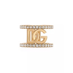 Strass Crystal-Embellished Gold-Plated Brass Logo Ring