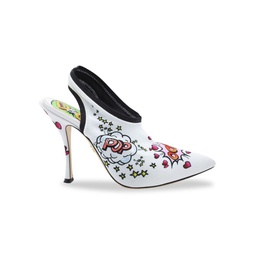 Dolce Gabbana Graphic Print Slingback Pumps In White Nylon Heels Pumps
