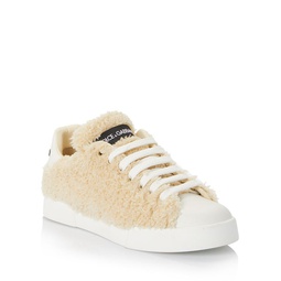 Womens Lace Up Low Top Faux Shearling Sneakers