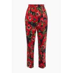 Pleated floral-print cotton-blend tapered pants
