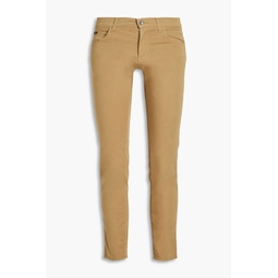 Skinny-fit embroidered stretch-cotton twill pants