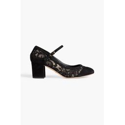 Corded lace and suede Mary Jane pumps