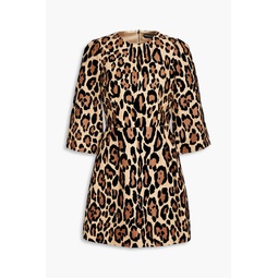 Leopard-print flocked canvas mini dress