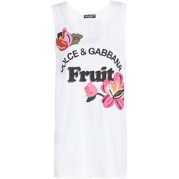 Appliqued printed cotton-jersey tank