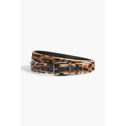 Leopard-print calf-hair and leather belt