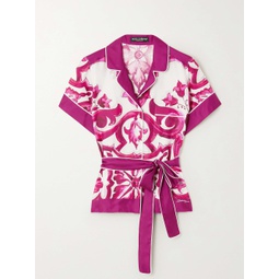 DOLCE&GABBANA Belted piped printed silk-twill shirt