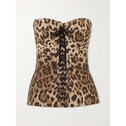 DOLCE&GABBANA Cropped lace-up leopard-print cotton-blend twill bustier top