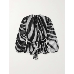 DOLCE&GABBANA Belted gathered zebra-print chiffon blouse