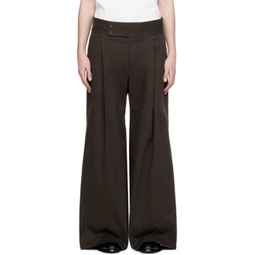 Brown Pleated Trousers 241003M191010