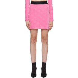 Pink Flocked Miniskirt 231003F090005