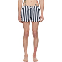 Blue & White Striped Swim Shorts 241003M208005