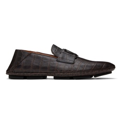 Brown Calfskin Driver Loafers 241003M231005