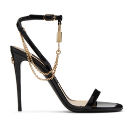 Black & Gold Padlock Heeled Sandals 232003F125006