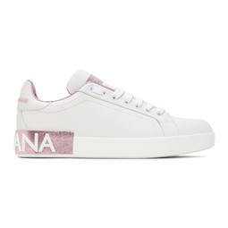 White & Pink Portofino Low Sneakers 232003F128005