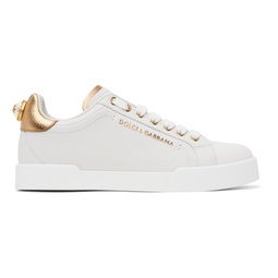White & Gold Portofino Low Sneakers 232003F128000