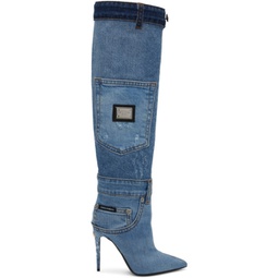 Blue Patchwork Boots 231003F115000