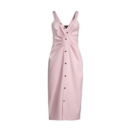 Ruched Button-Front Sheath Dress
