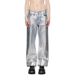 Silver Foil-Coated Jeans 241038F069002