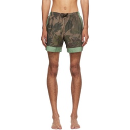 Brown Printed Swim Shorts 232358M208000
