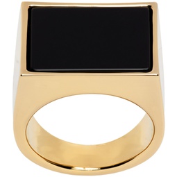 Gold & Black Square Signet Ring 232358M147000
