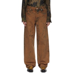 Brown & Gray Tie-Dye Jeans 232358M186015