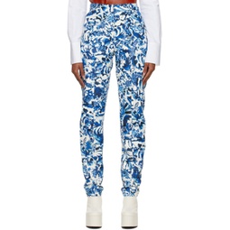 White Printed Leather Pants 222358F084000