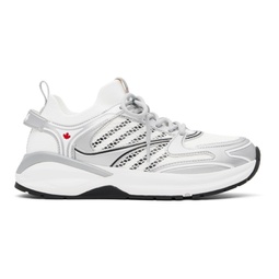White & Silver Dash Sneakers 241148M237015