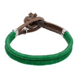 Green Braided Leather Bracelet 231148M142027