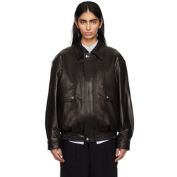 Black Oversized Leather Jacket 241965F064003