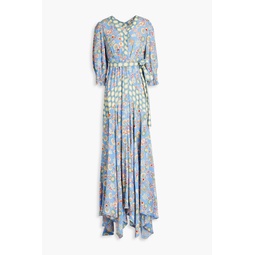 Gaines belted printed crepe de chine maxi dress