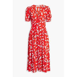 Cordelia shirred printed crepe midi dress