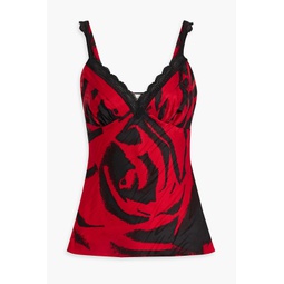 Circe lace-trimmed printed satin camisole