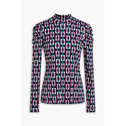 Doha ruched printed Lyocell and wool-blend jersey turtleneck top
