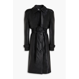 Belted faux leather trench coat