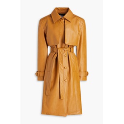Belted faux leather trench coat