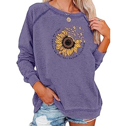 EADINVE Womens Casual Long Sleeve Sweatshirt Crew Neck Sunflower Graphic Pullover Lightweight Relaxed Fit Novelty Tops