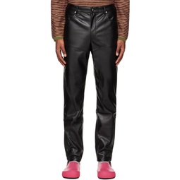 Black Paneled Faux Leather Pants 231830M189000