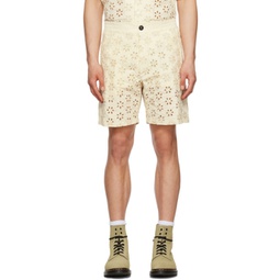 Yellow Embroidered Shorts 231830M193001