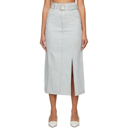 Blue Belted Denim Midi Skirt 231790F092005