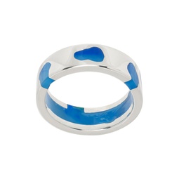 SSENSE Exclusive Silver   Blue Classic Band Ring 241979M147023