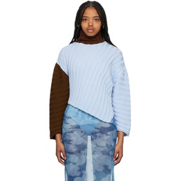 Blue   Brown Asymmetric Sweater 231752F099003