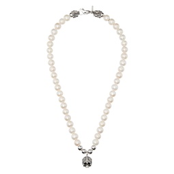White Large Pearl Skull Necklace 241883M145043