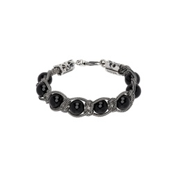 Silver   Black Beaded Bracelet 231883M142001