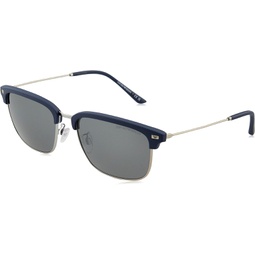 Emporio Armani Man Sunglasses Matte Blue/Silver Frame, Grey Mirror Silver Lenses, 57MM