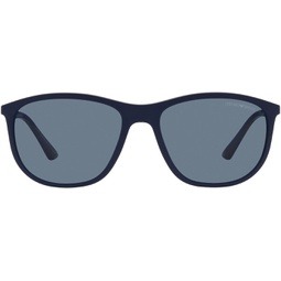 Emporio Armani Mens EA4201F Low Bridge Fit Square Sunglasses, Matte Blue/Dark Blue Polarized, 58 mm