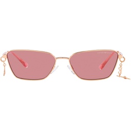 Emporio Armani Womens EA2141 Rectangular Sunglasses, Shiny Rose Gold/Pink, 56 mm