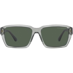 Emporio Armani Mens EA4186F Low Bridge Fit Rectangular Sunglasses, Shiny Transparent Green/Dark Green, 58 mm