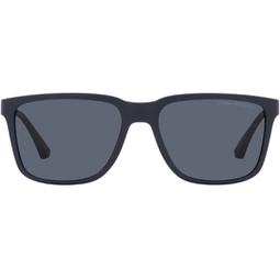 Emporio Armani Mens EA4047 Square Sunglasses, Matte Blue/Dark Blue, 56 mm