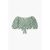 Thaia Ikat cropped tie-front striped cotton top