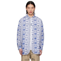 Blue   White Embroidered Shirt 241175M192039
